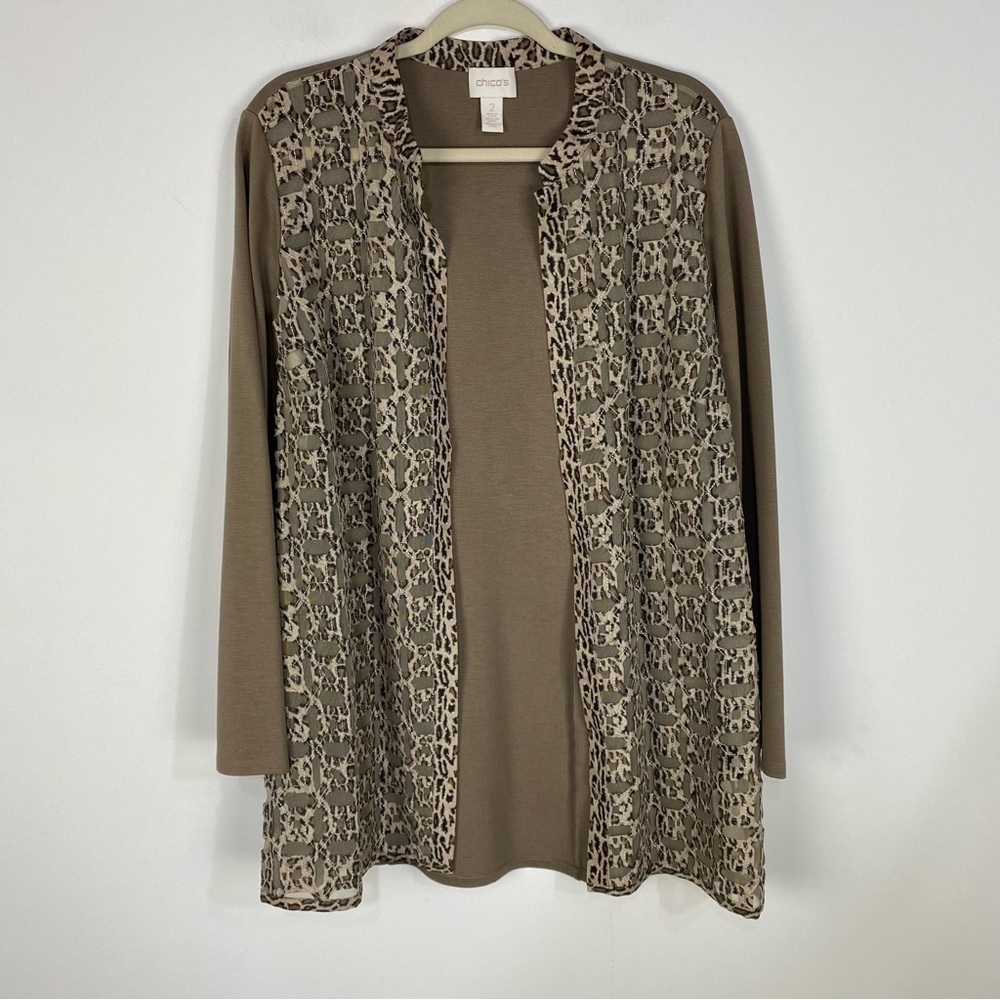 Chico's Leopard cheetah animal print open front brown cardigan
